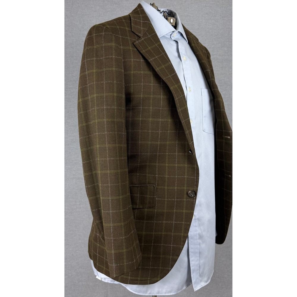 Vintage 60s Bespoke Brown Windowpane Check Sport Coat Blazer 36R‎ ACWA Union Tag